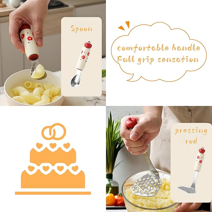 Stainless Steel Kitchen Utensil Set 5-Piece Cooking Tools with Whisk Potato Masher Slotted Spoon Egg Separator &amp Mixing Spoon – Durable PP Handle Essential Baking &amp Cooking Gadget Kit