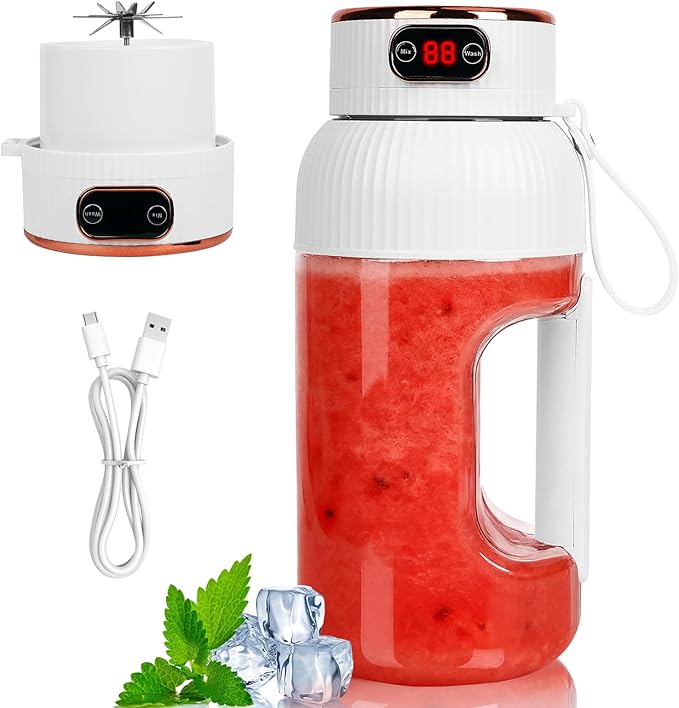 Portable Blender with Digital Display BPA-Free Personal Smoothie Maker Multifunctional Small Travel Blender Rechargeable Travel Juicer Cup for Shakes Office Gym and Outdoor Use