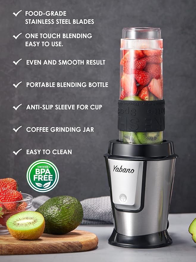Personal Blender Electric Shake Bottle with 2 x 20oz Travel Bottle and Coffee/Spices Jar Portable Shaker Cups for Protein Shakes 500W Single Serve Blender for Shakes and Smoothies Sports(Black)