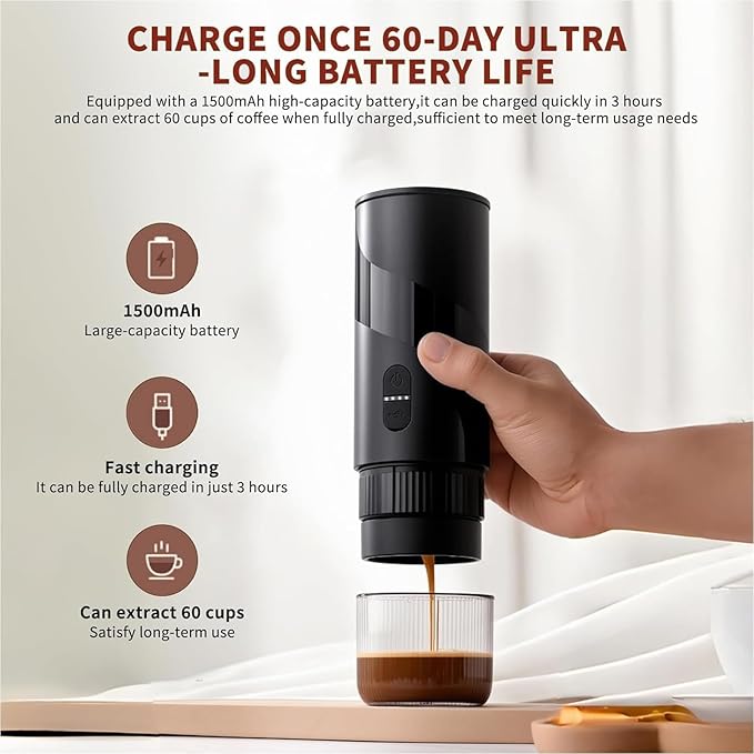 2 in 1 Portable Electric Coffee Maker None Self-heating 20-Bar Travel Coffee Maker Portable Espresso Machine for Car Camping Office Compatible with Coffee Powder and Nespresso Capsule