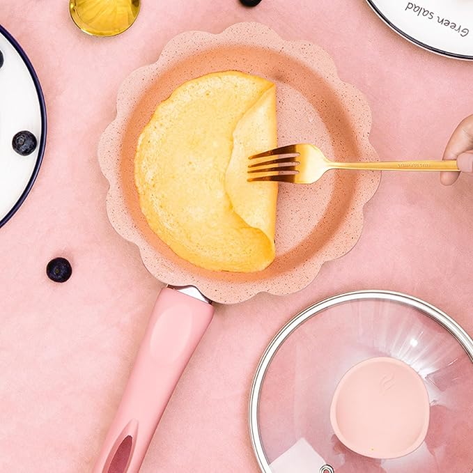 Nonstick Pots and Pans Set Multi-layer Nonstick Coating Matching Lids With Gold HandlesKitchen Soup Non-Stick Frying Pan Set Pot Milk Pan with Handle Lid Pot Cookware Set Cooking Utensils Pink