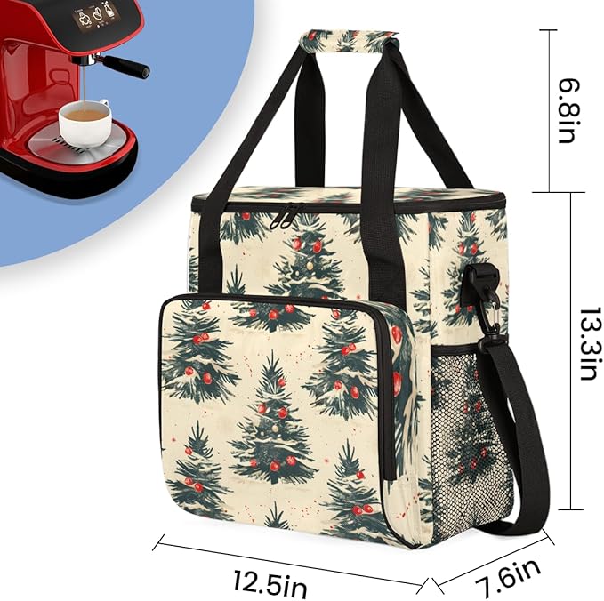 Cartoon Tree Xmas Coffee Maker Carrying Bag Portable Travel Storage Tote Bag Compatible with K-Mini or K-Mini Plus Single Serve Coffee Brewer Carrying Case with Multiple Pockets &amp Shoulder Strap
