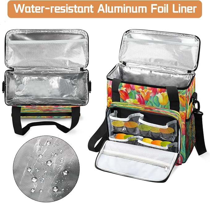 Tulips Flowers Coffee Maker Carring Bag Travel Carrying Storage Tote Bag Compatible with Keurig K-Mini or K-Mini Plus Portable Single Serve Coffee Brewer Case with Pockets for K-cup Pods