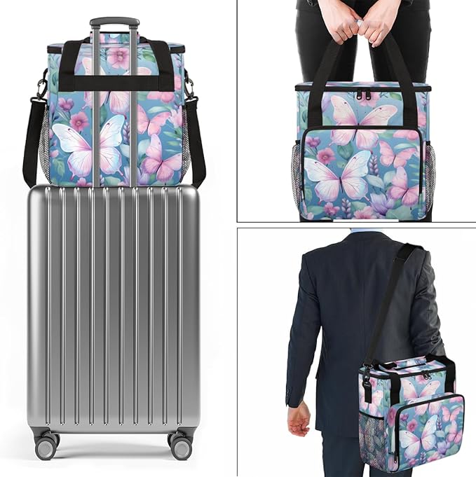Flowers Butterfly Coffee Maker Carrying Bag Colorful Butterfly Travel Storage Bag Compatible with K-Mini or K-Mini Plus Single Serve Coffee Brewer Carrying Case with Pockets &amp Shoulder Strap