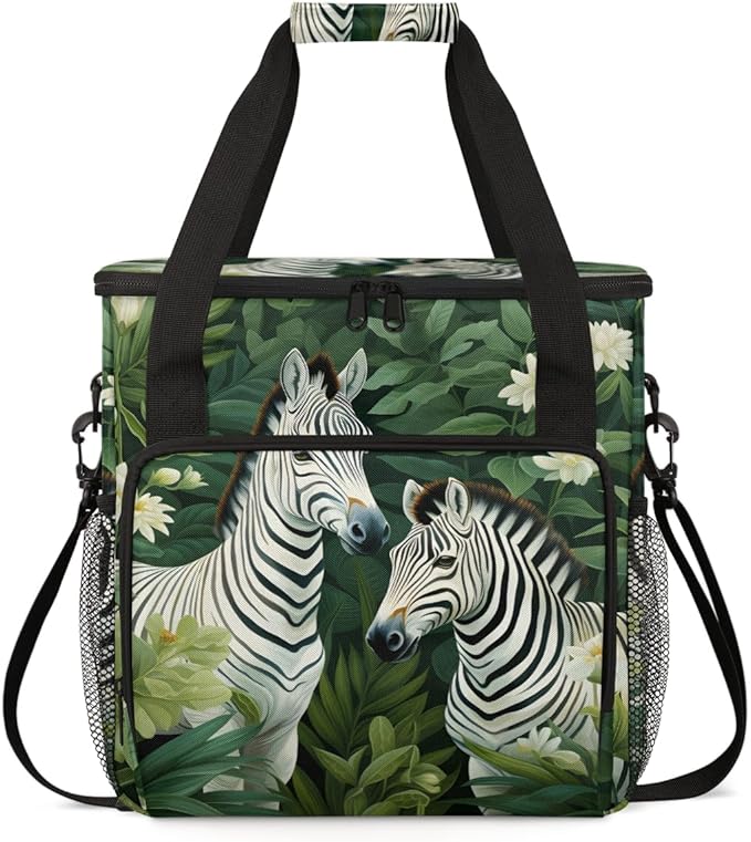 Zebra Coffee Maker Carrying Bag Palm Leaves Portable Travel Storage Tote Bag Compatible with K-Mini or K-Mini Plus Single Serve Coffee Brewer Carrying Case with Multiple Pockets &amp Shoulder Strap