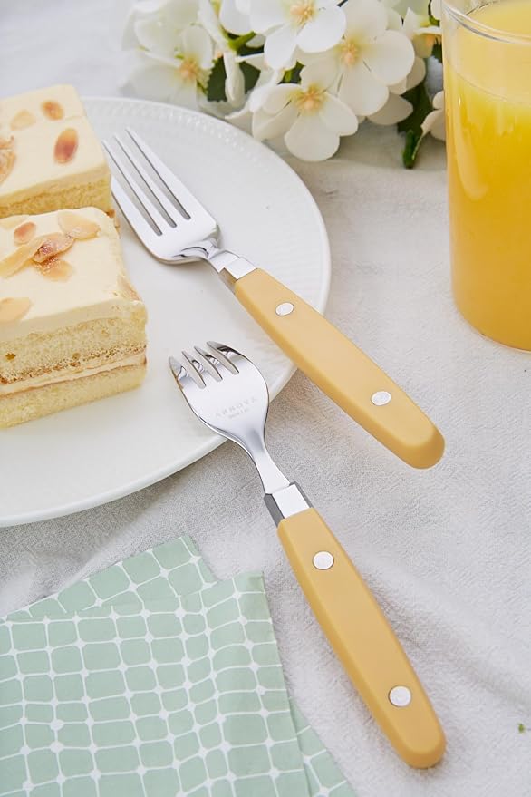 ANNOVA Silverware Set Retro/Rivet Colorful Stainless Steel Tableware Kitchen Flatware Set Utensils Includes Dinner Knives Forks Spoons Salad Forks &amp Dessert Spoons (Ginger Yellow 20 Pieces)