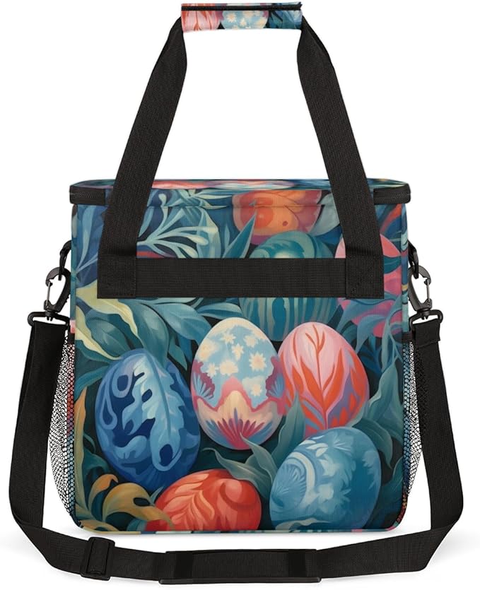 Easter Egg Coffee Maker Carrying Bag Oil Painting Floral Travel Storage Bag Compatible with K-Mini or K-Mini Plus Single Serve Coffee Brewer Carrying Case with Multiple Pockets &amp Shoulder Strap