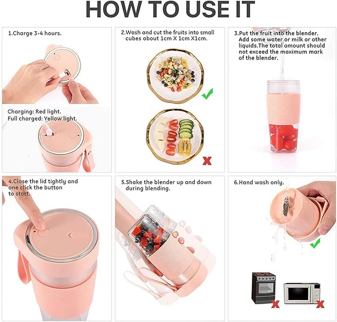 7.4V Portable Blender Personal Blender for Smoothies and Shakesr with Rechargeable USB for Kitchen TravelBlue