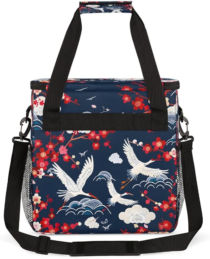 Plum Blossom Crane Cloud Coffee Maker Carring Bag Travel Carrying Storage Tote Bag Compatible with Keurig K-Mini or K-Mini Plus Portable Single Serve Coffee Brewer Case with Pockets for K-cup Pods