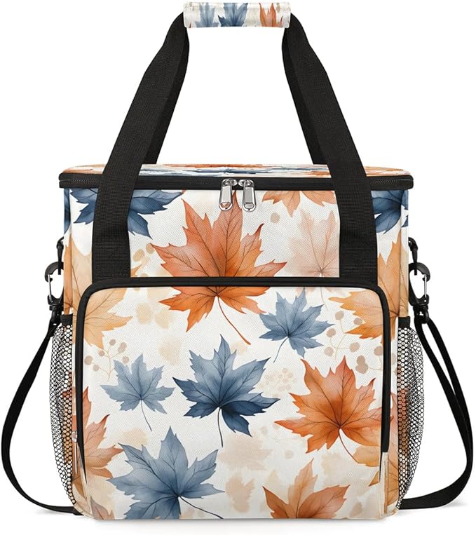 Watercolor Maple Leaves Coffee Maker Carrying Bag Compatible with K-Mini or K-Mini Plus Portable Single Cup Coffee Maker Case with Pockets for K Cup Pods