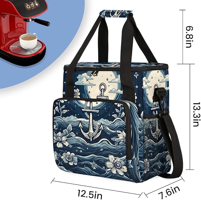 Ocean Sea Coffee Maker Carrying Bag Flowers Portable Travel Storage Tote Bag Compatible with K-Mini or K-Mini Plus Single Serve Coffee Brewer Carrying Case with Multiple Pockets &amp Shoulder Strap