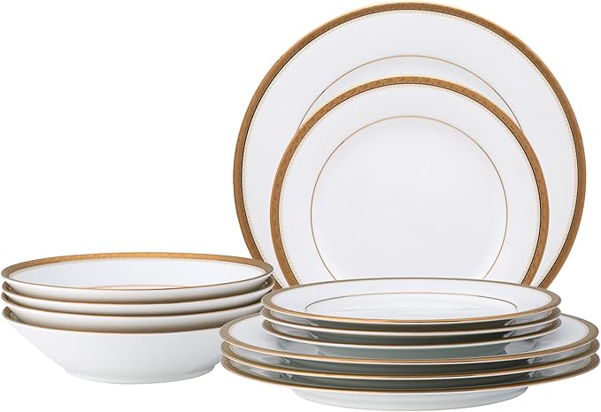 Noritake Charlotta Gold 12-Piece Dinnerware Set Service for 4