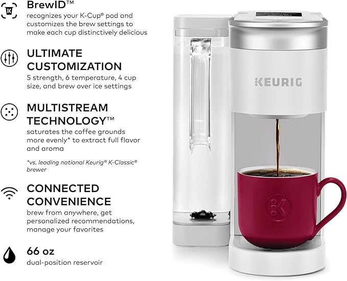 Keurig K-Supreme SMART Single Serve Coffee Maker With WiFi Compatibility 4 Brew Sizes And 66oz Removable Reservoir Compatible with Alexa White