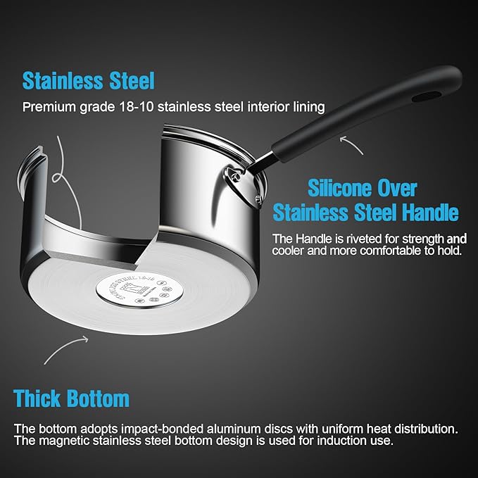 Cook N Home Stainless Steel Cookware Sets 10-Piece Pots and Pans Kitchen Cooking Set with Stay-Cool Handles Dishwasher Safe Silver
