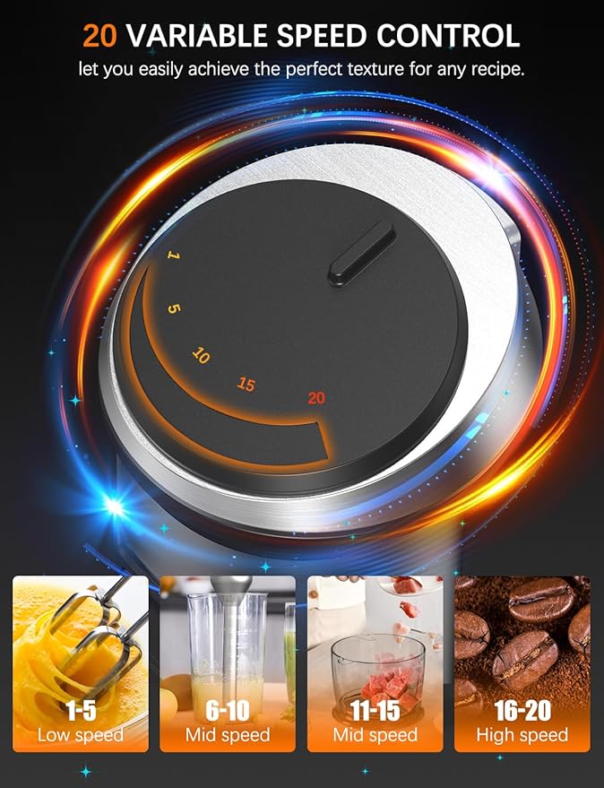 Immersion Blender Handheld GAVASTO Hand Blender20 Speeds and Turbo Mode Hand Mixer 3-in-1 Heavy Duty Copper Motor Stainless Steel