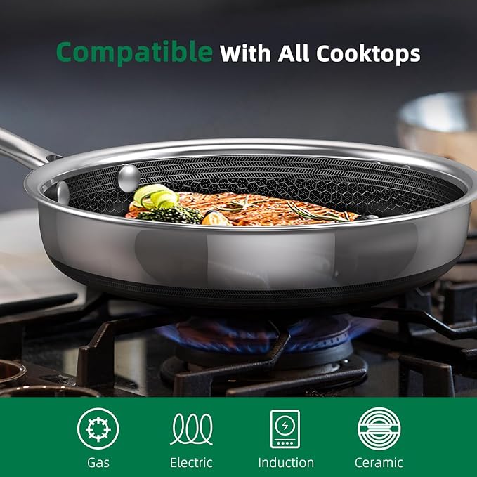 MOMOSTAR Hybrid Nonstick 6-Piece Frying Pan Set 8 10 and 12-Inch Cookware Sets with Tempered Glass Lids Dishwasher &amp Oven Safe Induction Ready Compatible with All Cooktops