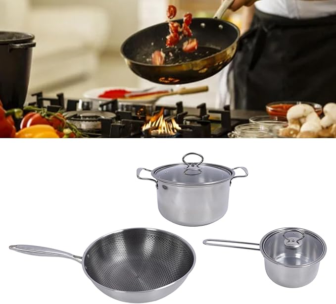 Stainless Steel Cookware SetStainless Steel Antistick Frying Pan Stock Pot Sauce Pan with Lids Saucepan Stockpot Steaming Pots for Home Kitchen Cooking Pots Set