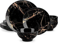 LOVECASA Plates and Bowls Sets for 4 12 Pieces Porcelain Dinnerware Sets Black and Gold Dish Set Gold Splash Dishware Sets Dishwasher Microwave Safe