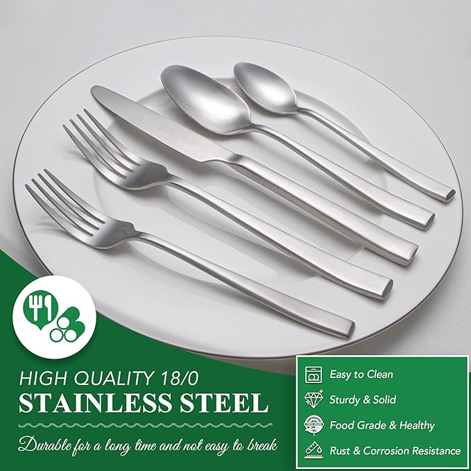 40 Piece Silverware Set Service for 8 EIUBUIE Premium Stainless Steel Cutlery Set Matte Finish Flatware Sets Durable Solid Modern Kitchen Tableware Eating Utensil Sets Include Spoons Forks Knives