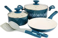 7 Piece Ceramic Nonstick Cookware Set – Healthy Aluminum Pots and Pans with Glass Lids Cool Touch Handles &amp Nylon Utensils – Oven Safe Nonstick Cooking Set for All Stovetops (Teal)