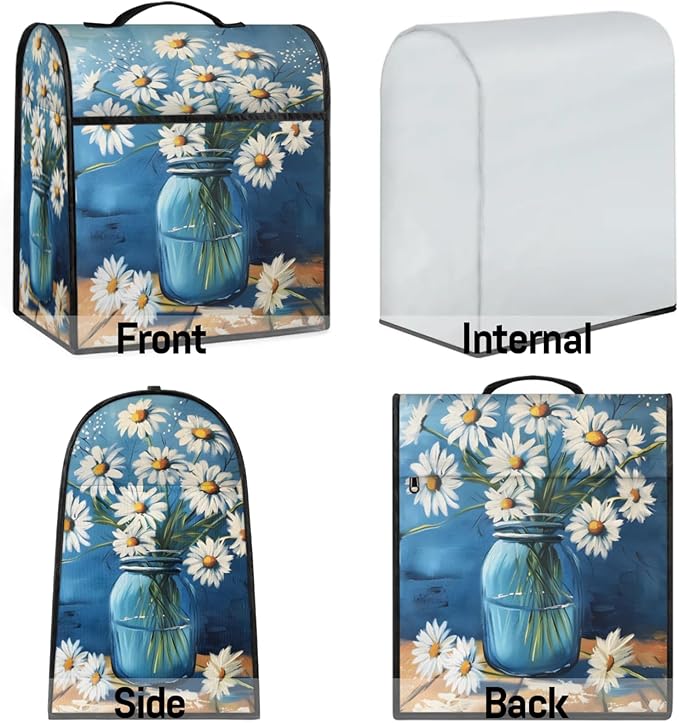 cfpolar Kitchen Aid Mixer Cover Compatible with 6-8 Quarts Daisy Oil Painting Flower Stand Mixer Cover Kitchen Aid Mixers Accessories Appliance Organizer Bag Dust Covers with Zipper Pocket