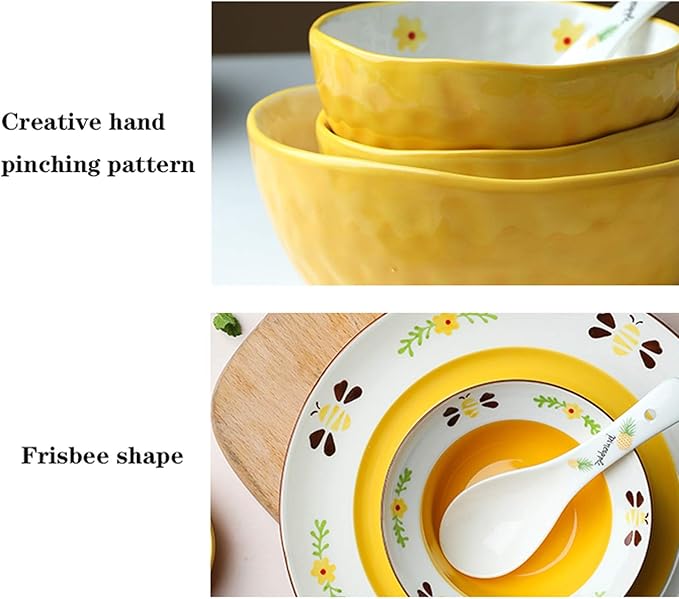 Beautiful Cute Hand-Painted Bees Dinnerware Sets Durable Ceramic Dinner Plate Sets Creative Dishes Set Plates Bowls and Snack