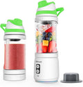 Portable Blender Anti-Jamming 300 Watt for Shakes and Smoothies 24oz Travel Blender USB Rechargeable BPA Free Sporty bottle with a Travel Lid. (Black Base Grey Lid) (White Base Green Lid)