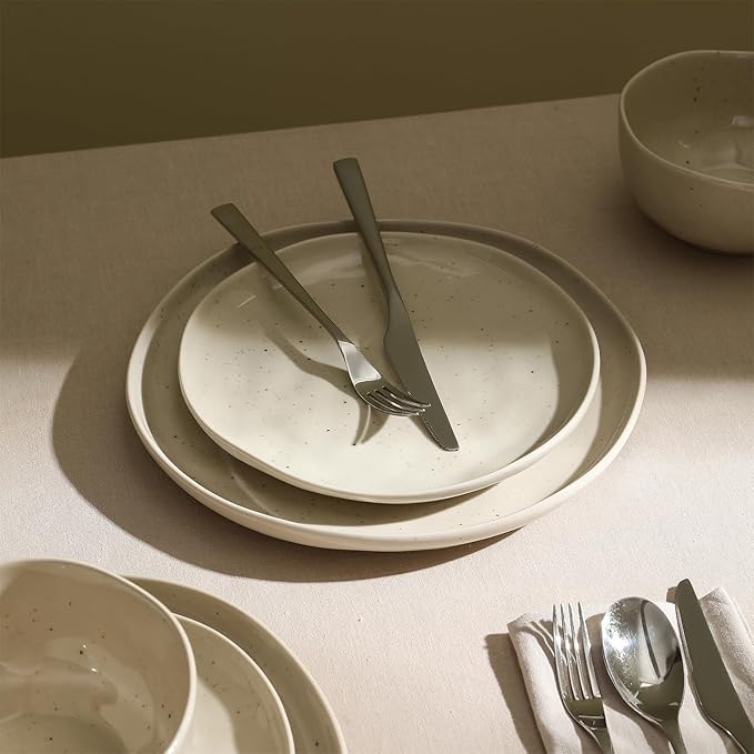Stone Lain Mirella 24-Piece Dinnerware Set Stoneware Plates and Bowls set Microwave and Dishwasher Safe Dish Set for 8 Beige