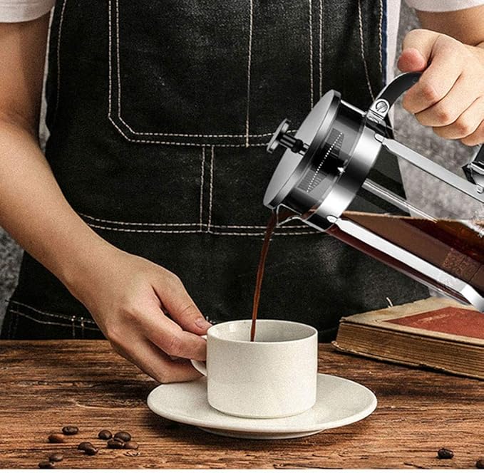 Liudan Coffee Maker French Coffee Machine-304 Durable Stainless Steel Heat Resistant Borosilicate Glass Coffee Machine Filter Household Coffee Machine Tea French Coffee Maker Coffee Press