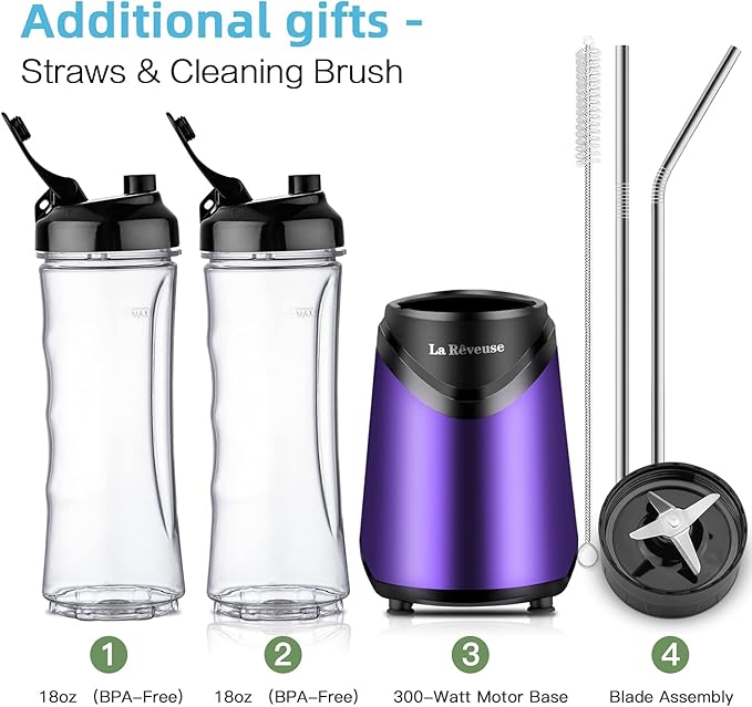 La Reveuse 300W Personal Size Blender (Purple) + La Reveuse 2-Cup Mini Food Chopper (White)