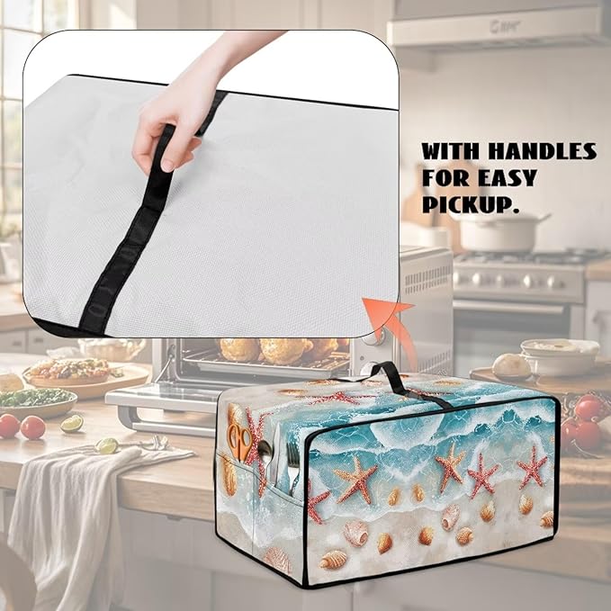Beach Starfish Shells Toaster Oven Cover Waterproof Air Fryer Compatible for Air Fryer/French Door 360 Air Fryer Toaster Oven Combo With Organizing Side Pockets