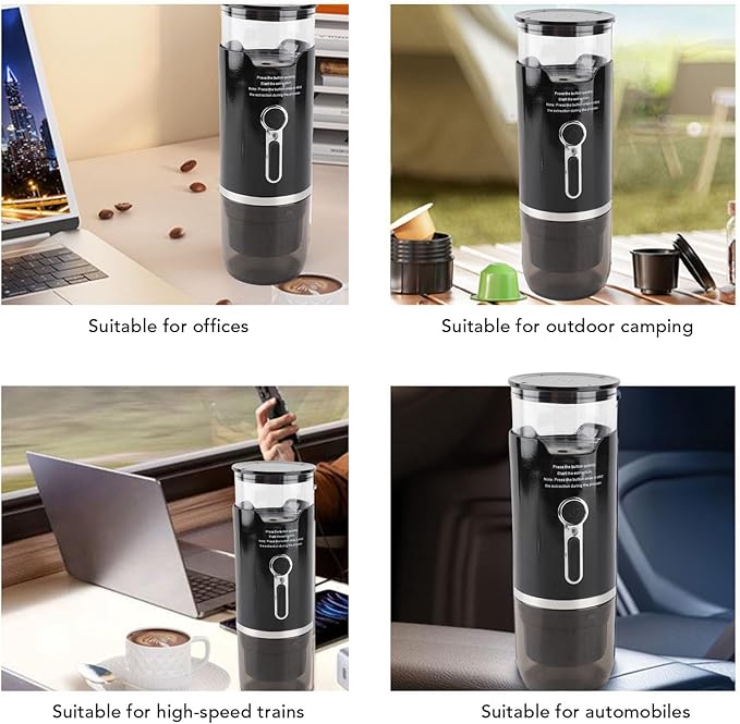 Travel Coffee Maker Portable Automatic Machine with 15 Bar Pressure and 2000mAh Battery for Camping Hiking Office Compatible with Ground Coffee and Capsules