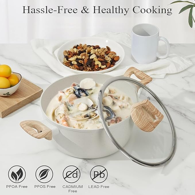 12pcs Pots and Pans Set Non StickKitchen Cookware Sets Induction CookwareNonstick Granite Cooking Set with Frying PansSaucepans Steamer Silicone Shovel Spoon &ampTongs Nonstick Pots Aluminium (Bl