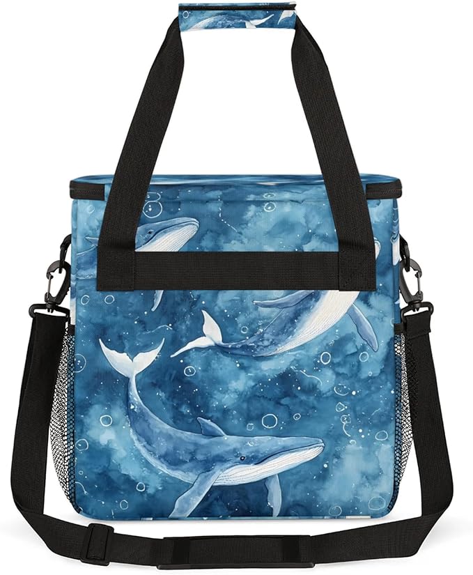 Watercolor Whales Coffee Maker Travel Bag for Keurig K-Mini/K-Mini Plus Insulated Waterproof Tote with Pockets Portable Single-Serve Brewer Case
