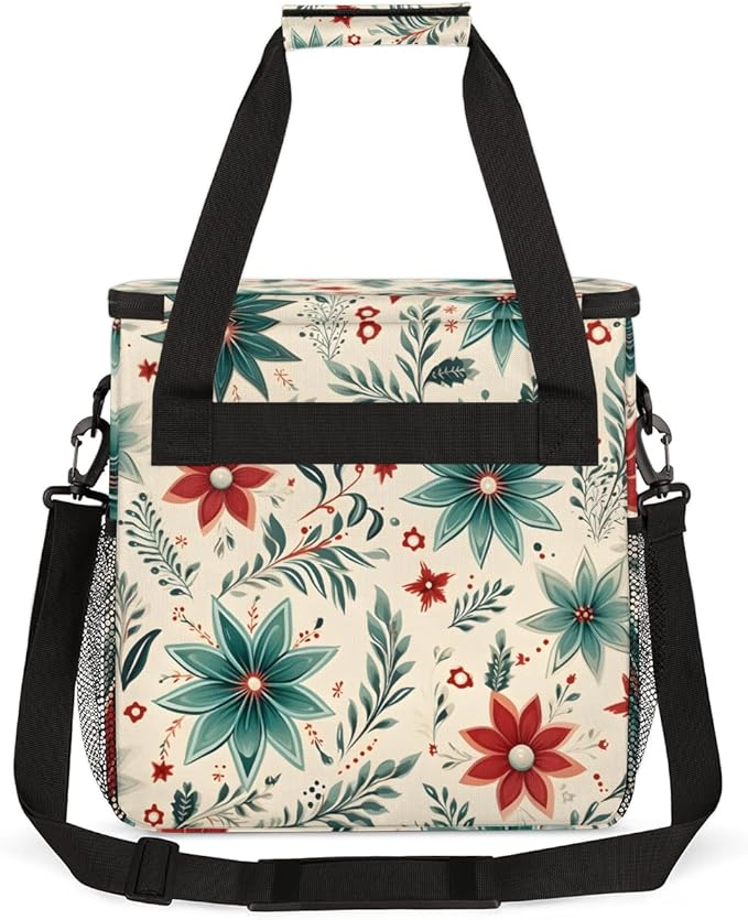 Christmas Flowers Coffee Maker Carrying Bag Mystical Flowers Travel Storage Bag Compatible with K-Mini or K-Mini Plus Single Serve Coffee Brewer Carrying Case with Multiple Pockets &amp Shoulder St