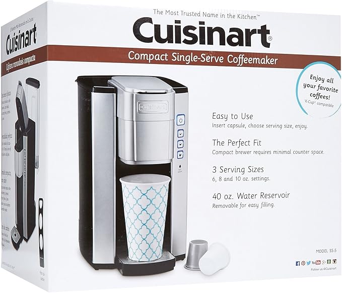Cuisinart SS-5P1 Single Serve Brewer Coffemaker 40 oz Silver &amp HomeBarista Reusable Filter Cup Gray