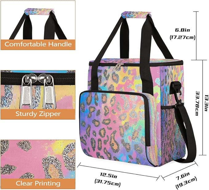 Gold Pink Leopard Print Coffee Maker Carring Bag Travel Carrying Storage Tote Bag Compatible with Keurig K-Mini or K-Mini Plus Portable Single Serve Coffee Brewer Case with Pockets for K-cup Pods