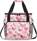 White Pink Heart Coffee Maker Carrying Bag Portable Travel Storage Tote Bag Compatible with K-Mini or K-Mini Plus Single Serve Coffee Brewer Carrying Case with Multiple Pockets &amp Shoulder Strap