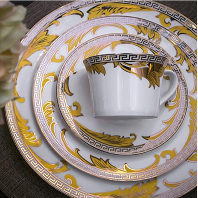 uropean Style Dinnerware Set Service for 4 Bone China Dinnerware Sets Unbreakable Porcelain Dinner Sets Coffee Cup and Saucer Tableware Set Steak Dinner Plates Dish Se golden hook-06