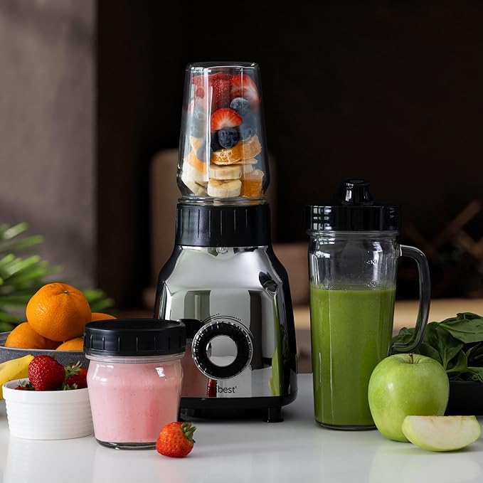 Tribest PBG-5050-A Portable Blender for Shakes and Smoothies with Glass Blender Cups Chrome