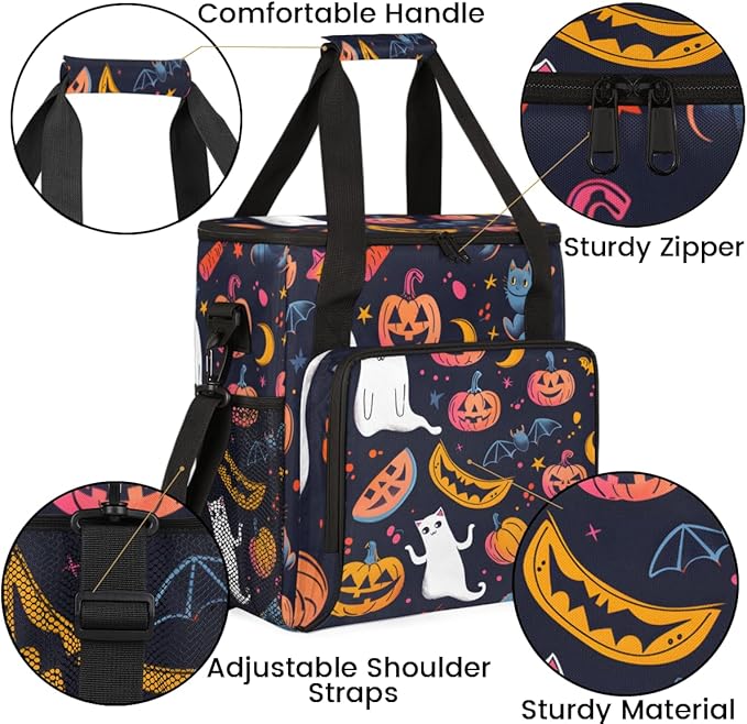 Gothic Pumpkin Coffee Maker Carrying Bag Cute Pumpkin Travel Storage Bag Compatible with K-Mini or K-Mini Plus Single Serve Coffee Brewer Carrying Case with Multiple Pockets &amp Shoulder Strap