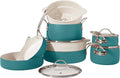 Bloomhouse 12 Piece Aluminum Pots and Pans Cookware Set w/Non-toxic Ceramic Non-stick Ceramic Steamer Insert &amp 12 Protective Care Bags - Agave Blue