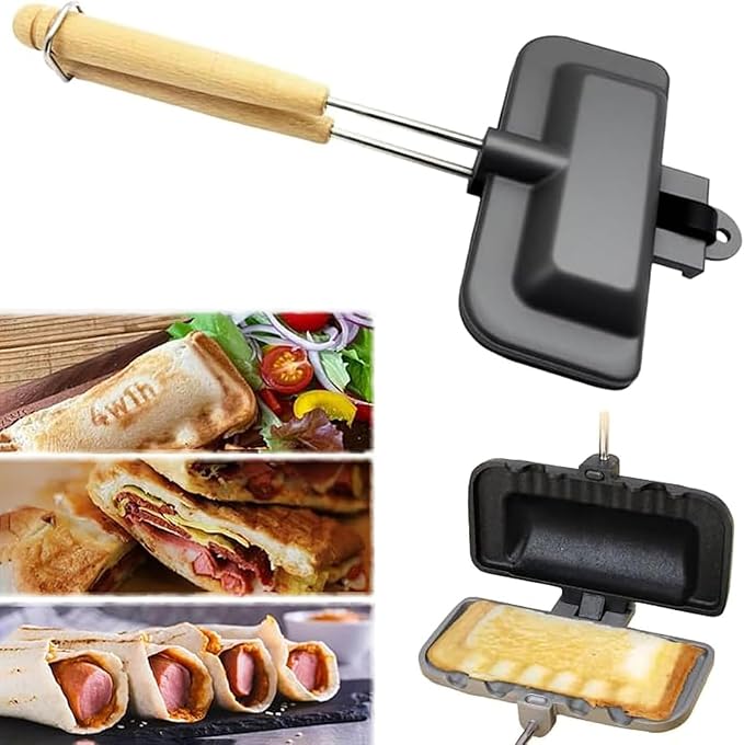 Hot Dog Toaster Bun And Hotdog Toaster Pie Maker Double Sided Baking Pan Pie Iron Mountain Pie Maker Cast Iron Sandwich Maker Flip Grill Pan For Breakfast Pancakes Toast Omelets