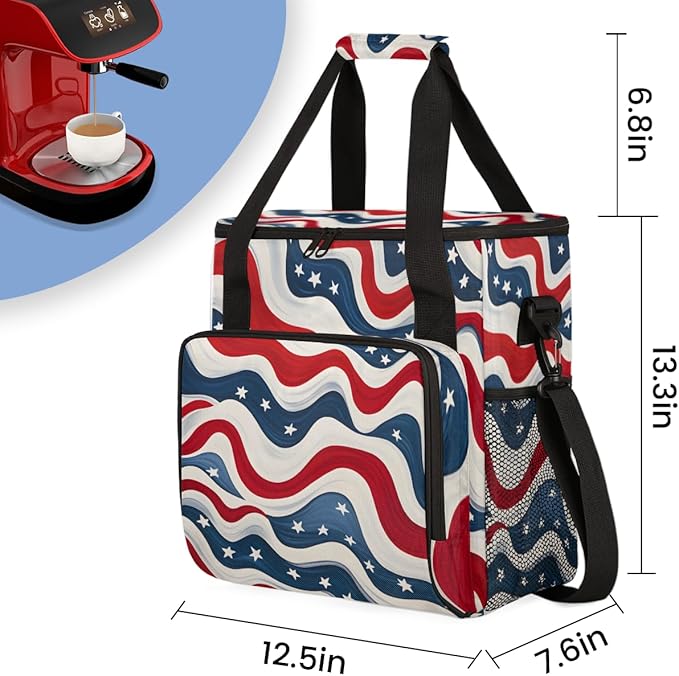 Galaxy of Stars 4th of July Coffee Maker Carrying Bag Travel Storage Bag Compatible with K-Mini or K-Mini Plus Single Serve Coffee Brewer Carrying Case with Multiple Pockets &amp Shoulder Strap