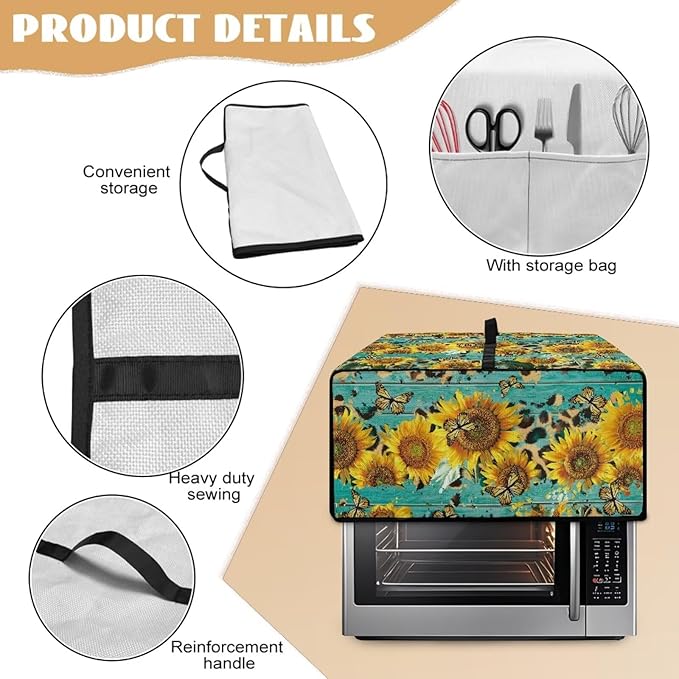 Sunflower Butterfly Print Toaster Oven Dust Cover Wooden Board Print Heat-resistant Heavy Duty Microwave Oven Protective Cover Air Fryer Covers (Medium-16.1×19.71×10 inches)