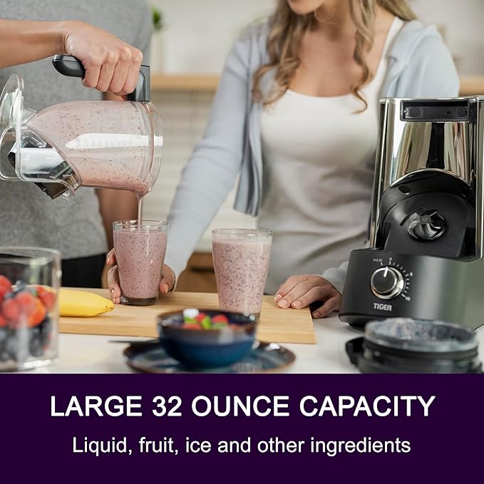 Tiger Smoothie Blender - Japanese Smoothie Maker for Smoothies Crushed Ice Milkshakes Soups Purees Sauces Matcha with Degree Diagonal-Blade Food Processor