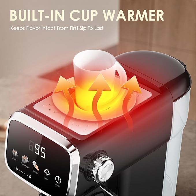 Slim Design 20 Bar Espresso Machine with Milk FrotherSecure Child Lock Digital Temperature Display &amp 43oz Removable Tank Compact Home Coffee MakerBlack