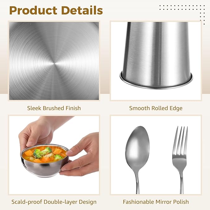 Reusable Metal Dinnerware Set (30 Pcs): 6 Place Settings For Home Outdoors Parties