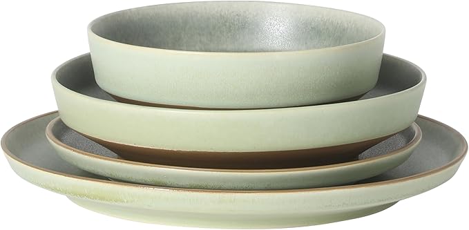Gibson Elite Octavia Place 16 Piece Stoneware Dinnerware Set Service for 4 Coupe Modern Plates &amp Bowls Reactive Glaze Finish Green Microwave &amp Dishwasher Safe