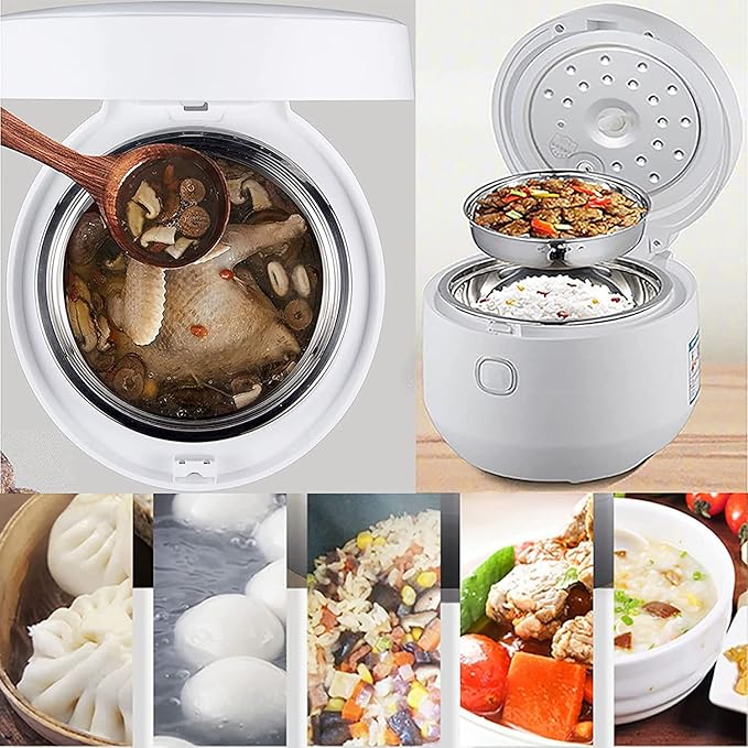 Rice Cooker &amp Steamer 2L Large Capacity Thickened 304 Stainless Steel Non-Stick Inner for Family Dormitory for 1~4 People Rice Cooker